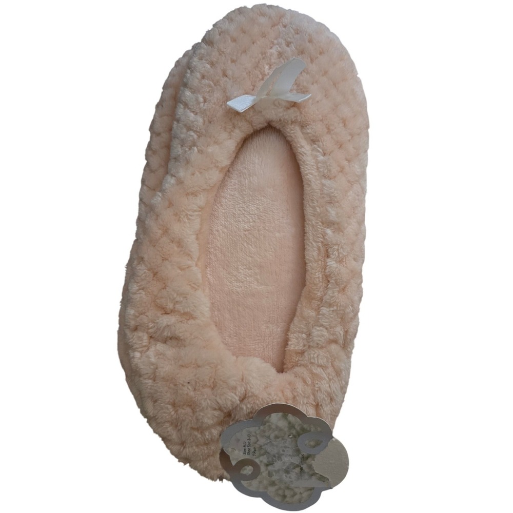 Fuzzy Babba Women Peach Fuzzy Slipper Socks Bow Non-Slip Grippers Size M/L 8-10